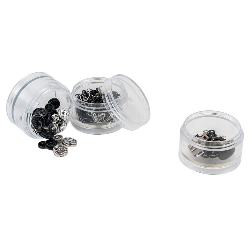 SINGER 07400 Fastener Variety-Pack in Stackable Screw Top Container - 48 Hook & Eyes, 24 Sew-On Snaps, 6 Hook & Bars , Black - Image 5